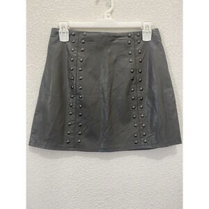 LF Mint Vanilla Dark Grey Faux Leather Studded Mini Skirt Women's Size 8‎ NWT